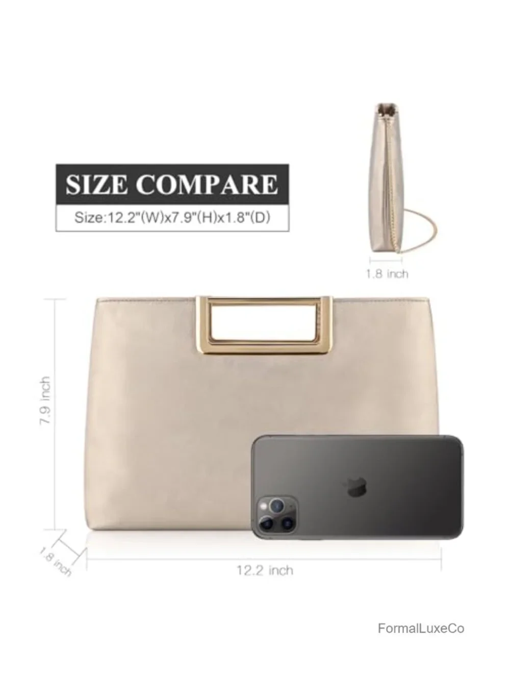 Dressy Faux Leather Evening Clutch Crossbody Bag with Zipper